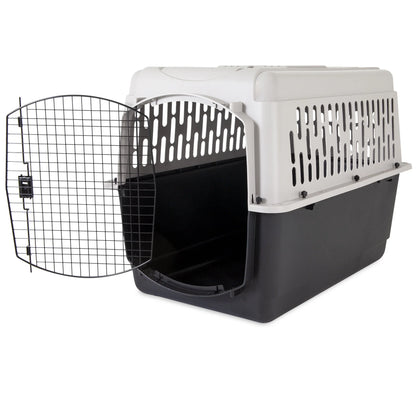 Large Plastic Hard-Sided Pet Carrier, Black and Gray, 90 Lb Limit