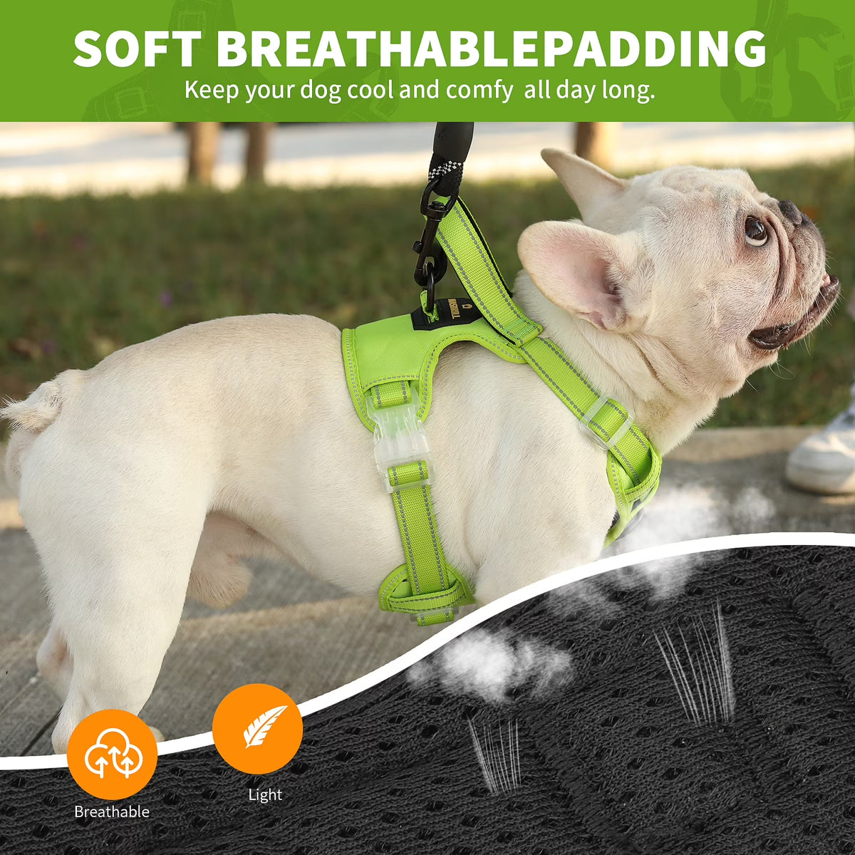 Reflective Dog Harness No Pull Dog Vest Harness with Handle,No Choke Adjustable Soft Padded Pet Vest for Small Dogs,Green Dog Galters