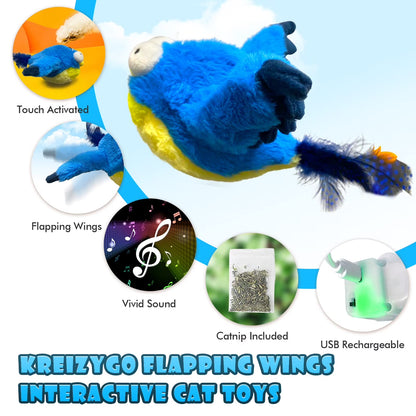 Cat Toys for Indoor Cats,Flapping Bird Rechargeable Touch Activated Toy Interactive Kitten Exercise Toy Cat Kicker Catnip Toys (No Flying)