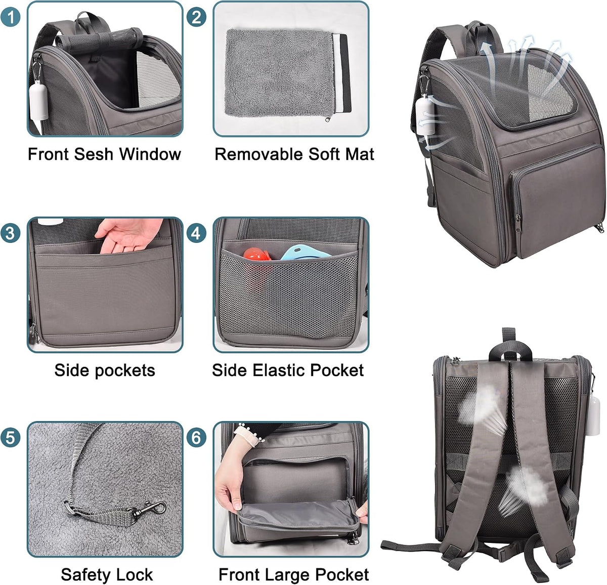 Pet Backpack Carrier for Small Dog, Soft Car Bed Ideal for Traveling