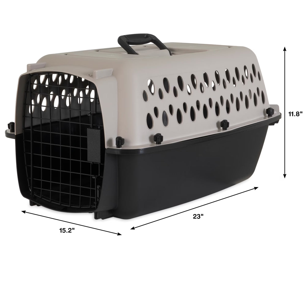 Small Plastic Hard-Sided Pet Carrier, Black and Gray, 15 Lb Limit