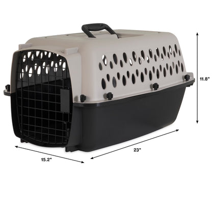 Small Plastic Hard-Sided Pet Carrier, Black and Gray, 15 Lb Limit