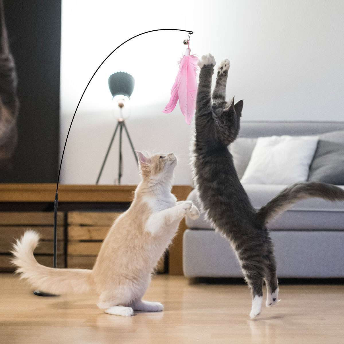 Bendable Teaser Wand Toy with Suction Cup Base Feather Bells Cat Interactive Pet