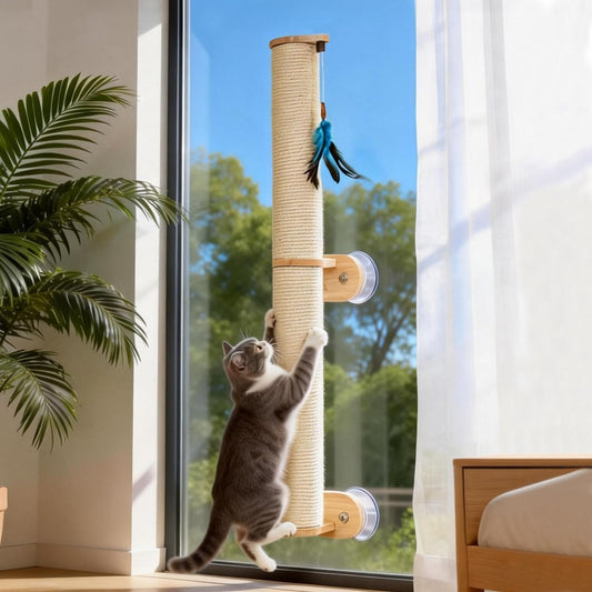 Sisal Cat Wall Scratcher Post with 4 Suction Cups 32" Tall
