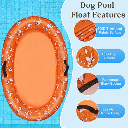 Inflatable Dog Pool Float with Rope, Portable Puppy Raft for Pool or Lake, up to 80 Lb