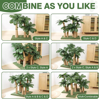 Palm Tree Cat Scratching Post with 19 Interactive Balls, Natural Sisal Rope Cat Scratchers for Indoor Cats, Multi-Combinable (Style a & B & C & D)
