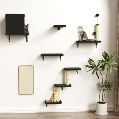 Cat Wall Shelves for Large Cats, Stable & Safe Kitty Walls Furniture Set for 40LBS Cats with Wooden Cat Climber,House, Bridge, Tree, Steps, and Scratcher for 16 Inch Drywall (Black, 6-In-1)