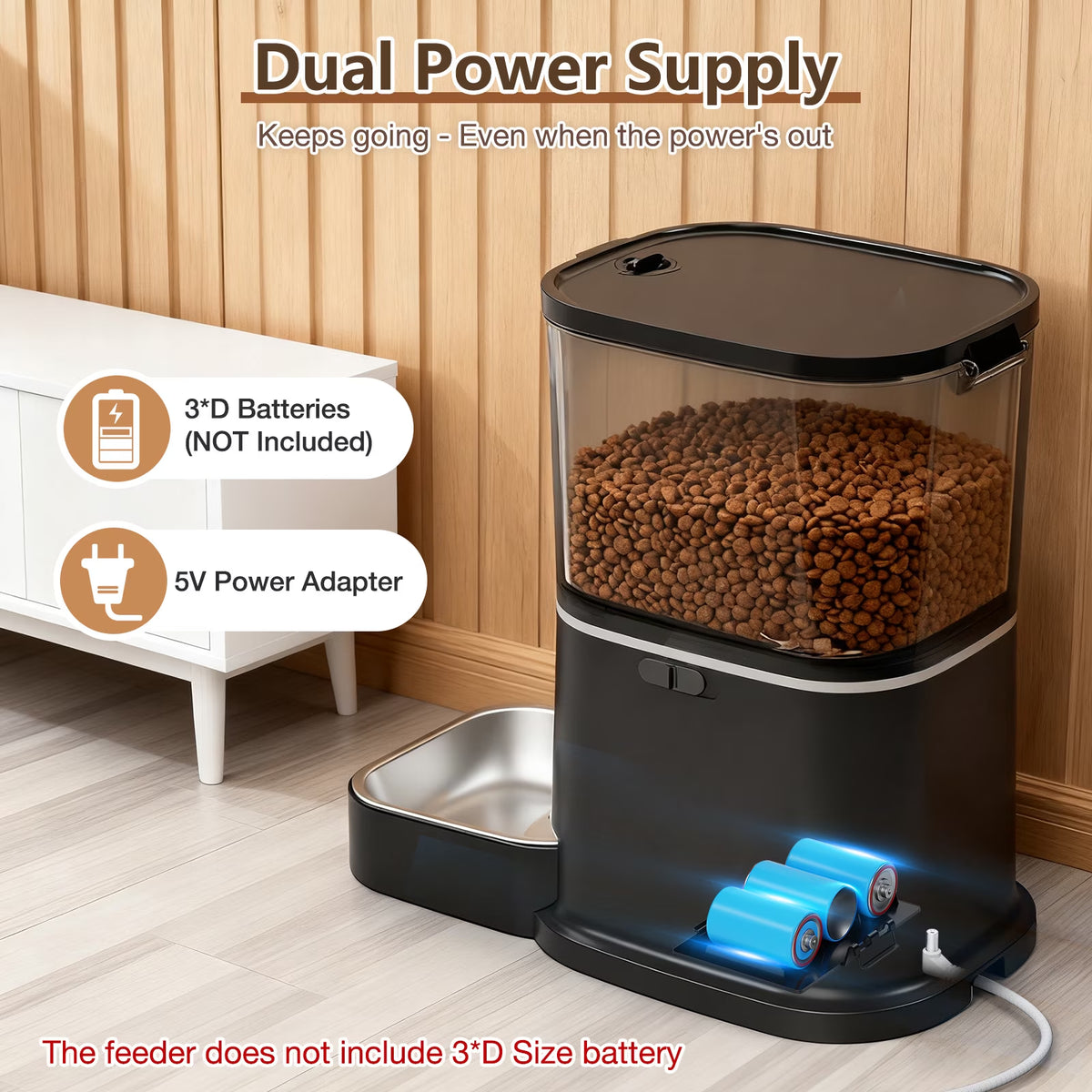 Automatic Cat Feeder with Camera, 5G Wifi Smart Food Dispenser, APP Remote Control, Timed Portion Feeding, Large Capacity Dog Cat Automatic Feeder, Black