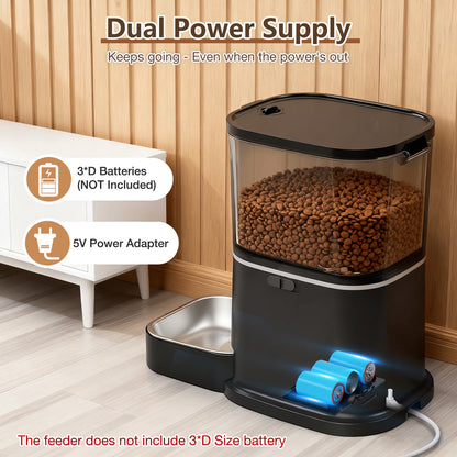 Automatic Cat Feeder with Camera, 5G Wifi Smart Food Dispenser, APP Remote Control, Timed Portion Feeding, Large Capacity Dog Cat Automatic Feeder, Black