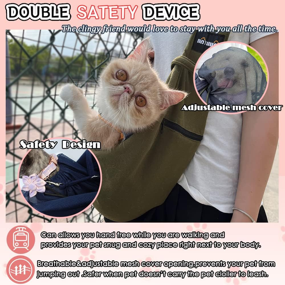 Pet Dog Sling Carrier - Breathable Mesh Travel Safe Sling Bag Carrier for Dogs Cats-Hands Free Pet Bag-Buckle Net Pocket Pet Bag (Blue)