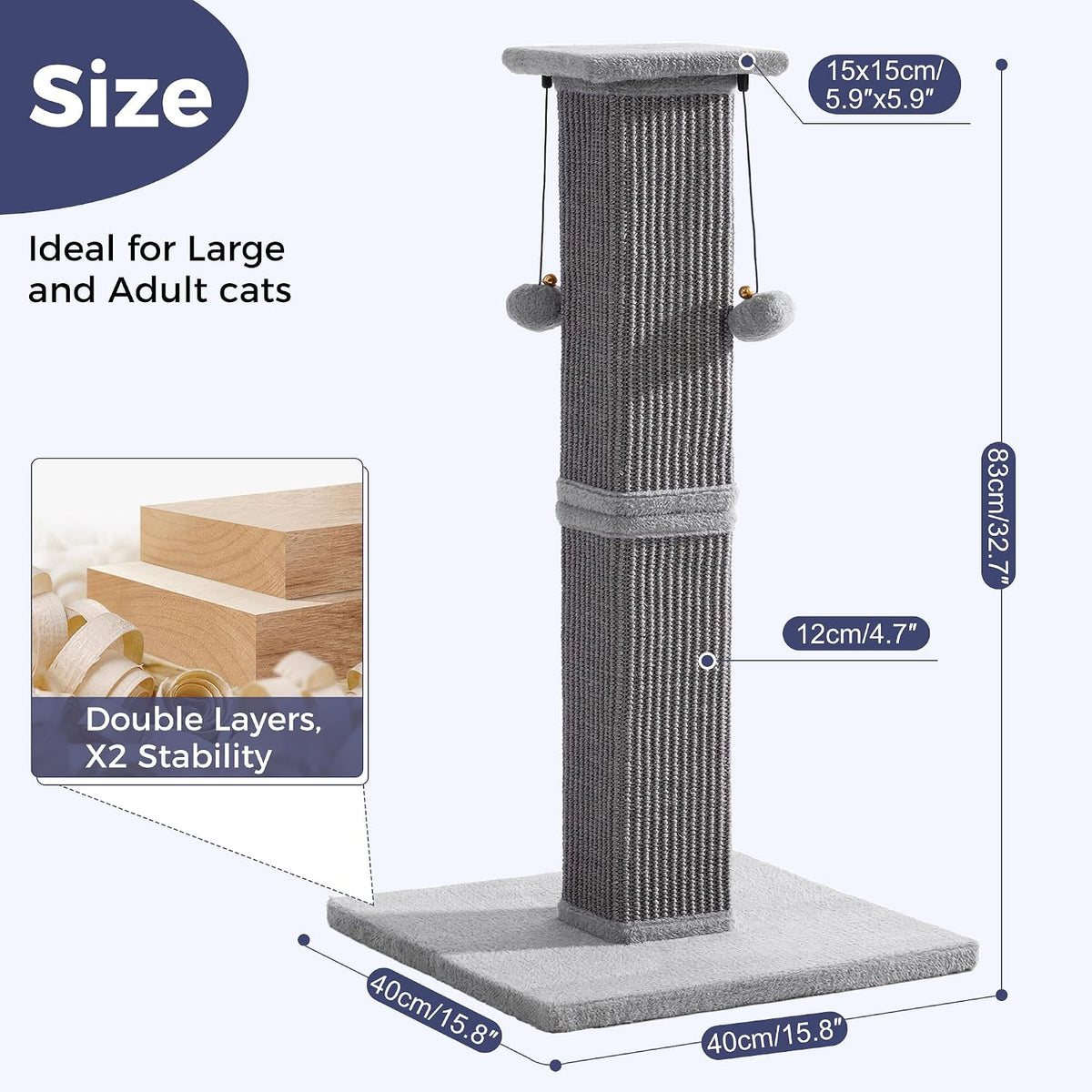 Cat Scratching Post 33 Inch Heavy Duty Sisal Scratcher Post Gray