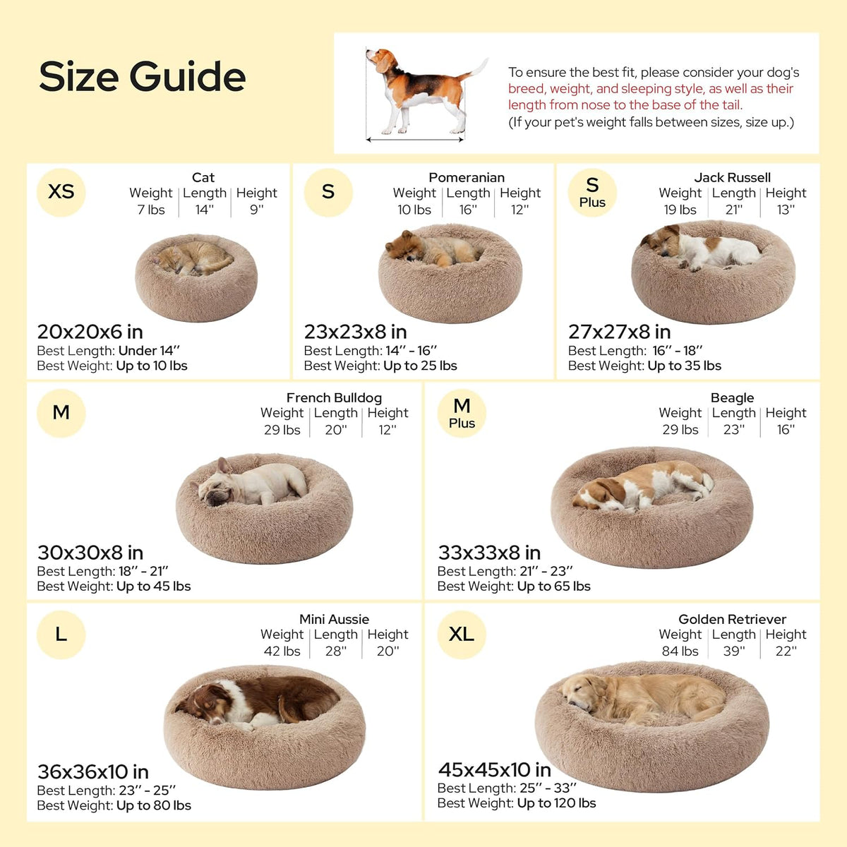 Bedsure Calming Dog Bed Medium Size Dog Donut Washable Pet Bed,30Ins Camel