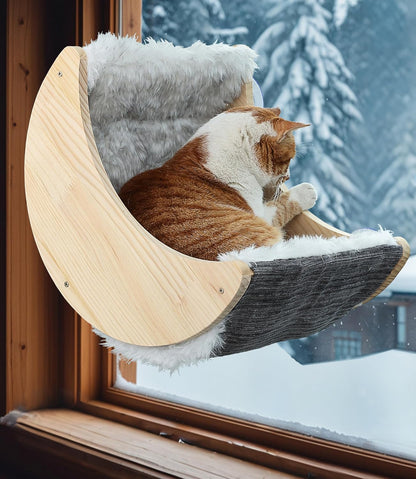Cat Window Perch, Plywood Moon Bed with 4 Heavy-Duty Suction Cups