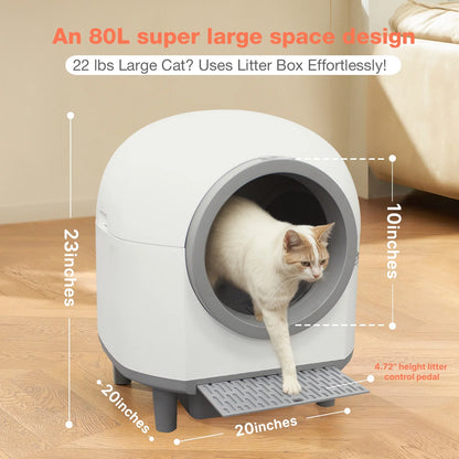 Smart Self-Cleaning Cat Litter Box with APP Control & Odor-Free Technology, Automatic Litter Box for Cats (Remote Monitoring) Cat Litter Box with Litter Control Pedal