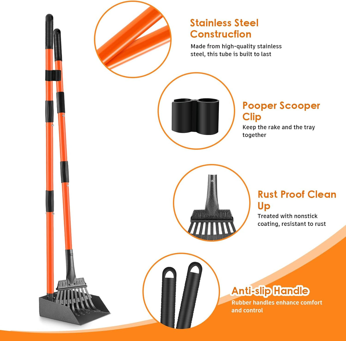 Pooper Scooper, Long Handle Dog Poop Scooper for Medium Small Dogs