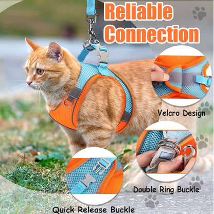Cat Harness and Leash, Escape Proof Cat Vest Dog Walking Leash and Harness Set, Adjustable Step in Pet Harness, Reflective Breathable Easy Control Vest for Small Large Kitten Dog Outdoor, Orange XS