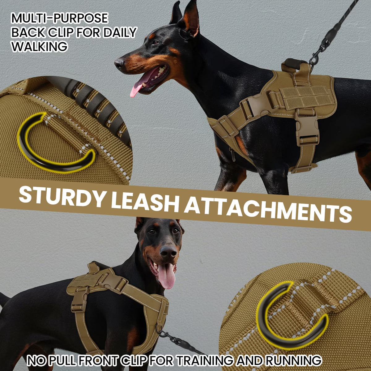 No Pull Dog Harness for Small Dogs, Reflective Dog Vest Harness with Handle, Adjustable Easy on Dog Harness for Training Running Walking, Khaki S