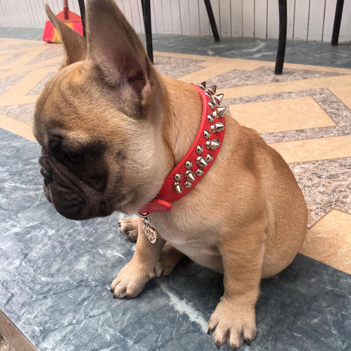 Adjustable Microfiber Leather Spiked Studded Dog Collars with a Squeak Ball Gift for Small Medium Large Pets like Cats/Pit Bull/Bulldog/Pugs/Husky, Red, L(15"-18.5")
