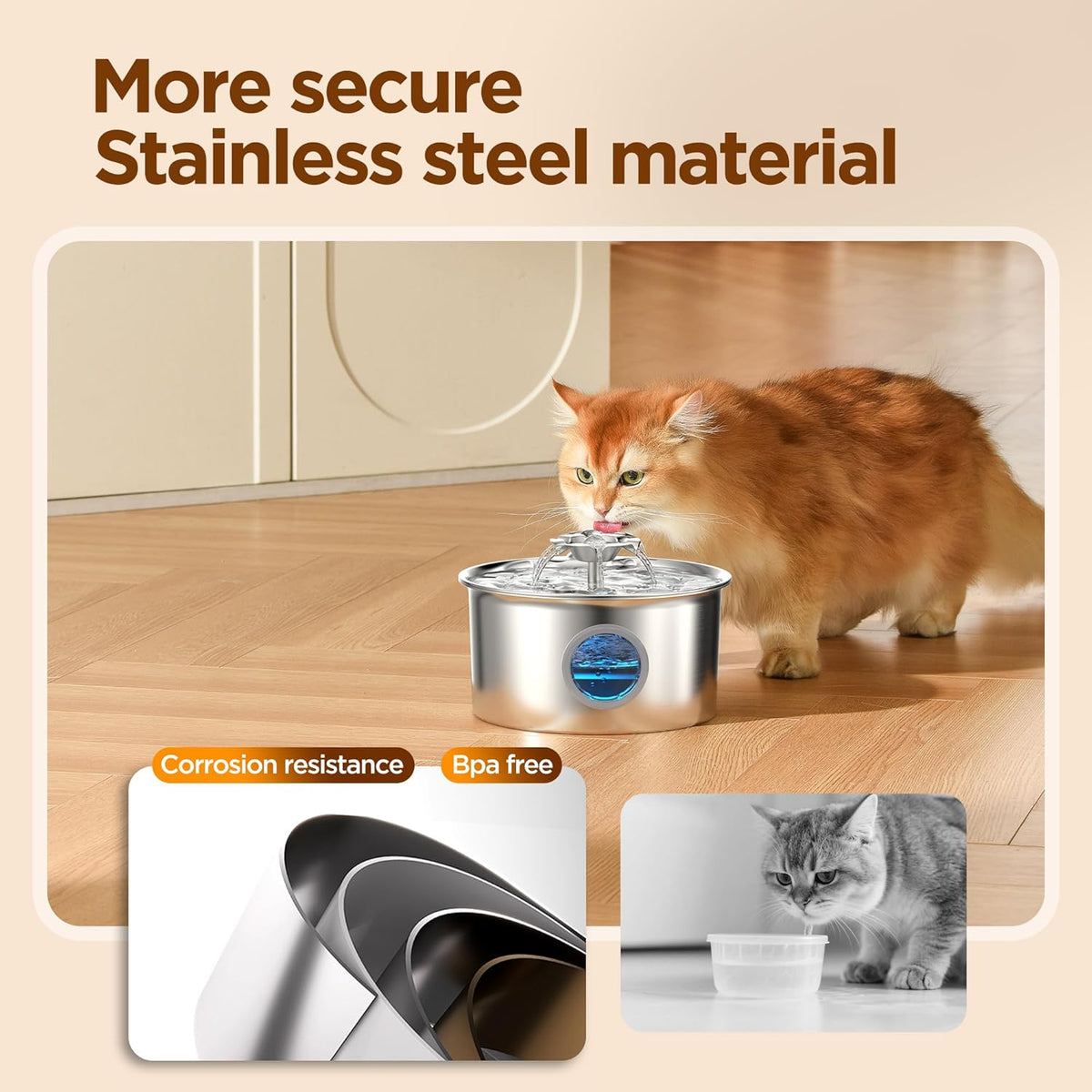 Stainless Steel Cat Water Fountain: 88Oz/2.6L Ultra Quiet Pet Fountain with Flow