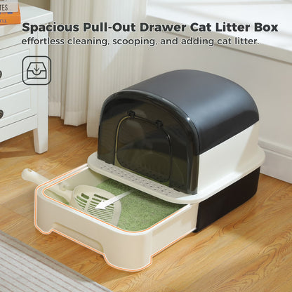 Large Cat Litter Box with Scoop Litter Box with Lid Double-Layer Leak-Proof Litter Box for Cat, Black