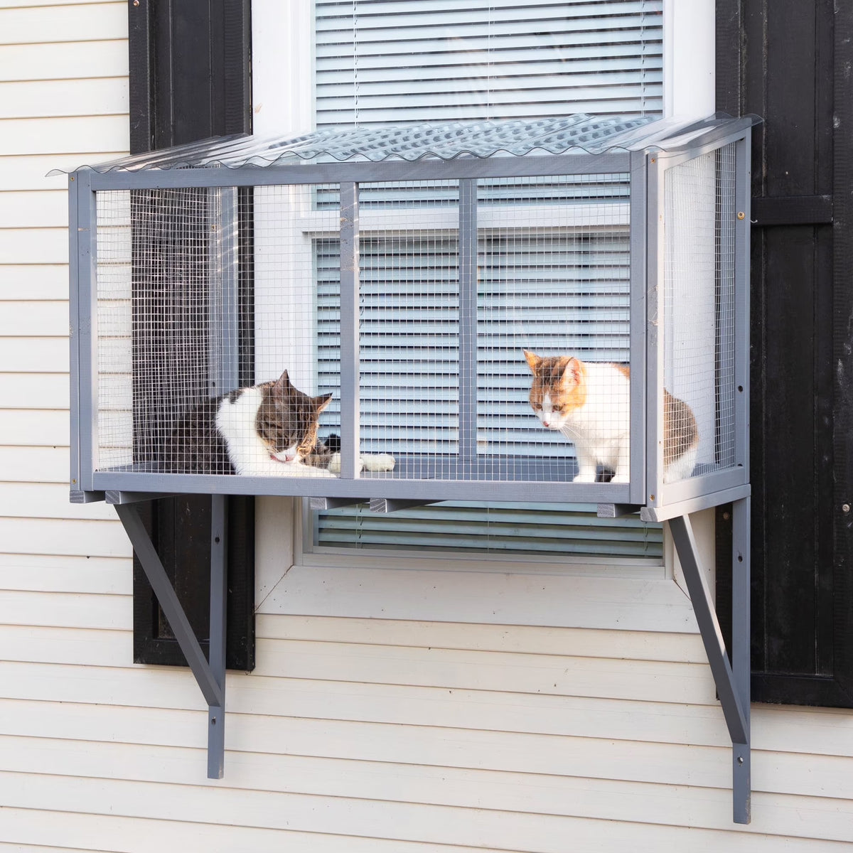 Weatherproof Cat Window Perch, Outdoor Cat Catio, Cat Cage for Cat Patio, Cat Window Box, Dark Gray