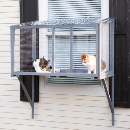 Weatherproof Cat Window Perch, Outdoor Cat Catio, Cat Cage for Cat Patio, Cat Window Box, Dark Gray