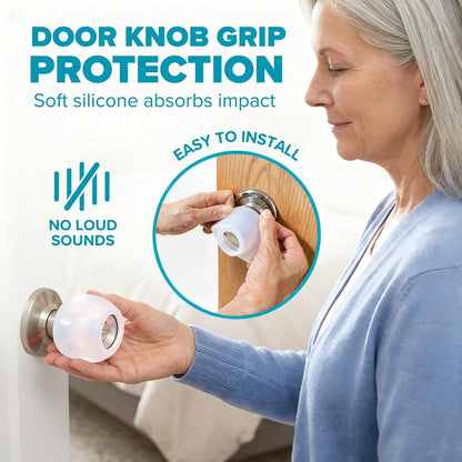 Clear Silicone Door Knob Cover & Wall Protector – Soft Rubber Handle Grip for Arthritis Support and Quiet Damage Prevention (2 Pack)