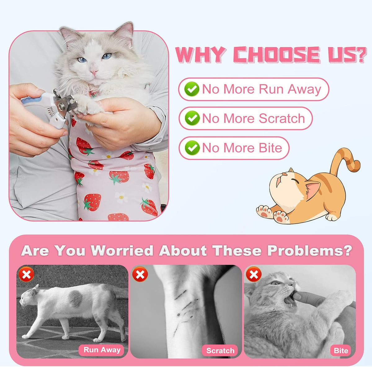 Cat Grooming Wrap for Nail Trimming, Self-Adherent Calm Cat Swaddle