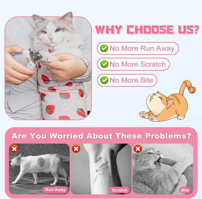 Cat Grooming Wrap for Nail Trimming, Self-Adherent Calm Cat Swaddle