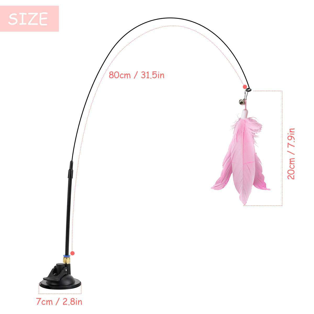Bendable Teaser Wand Toy with Suction Cup Base Feather Bells Cat Interactive Pet