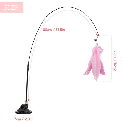 Bendable Teaser Wand Toy with Suction Cup Base Feather Bells Cat Interactive Pet