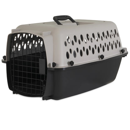 Small Plastic Hard-Sided Pet Carrier, Black and Gray, 15 Lb Limit