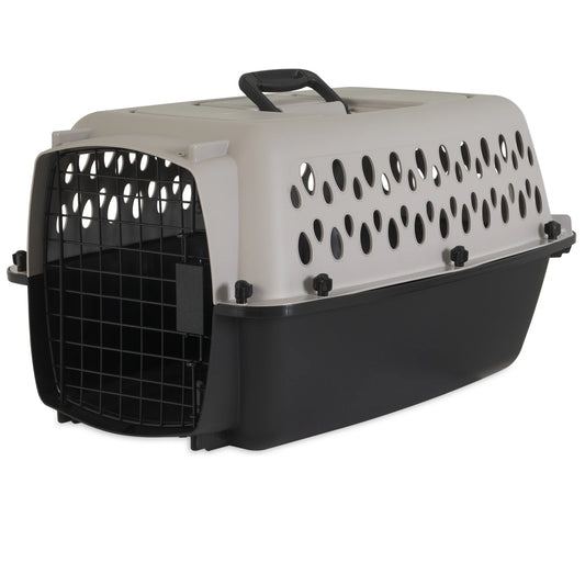 Small Plastic Hard-Sided Pet Carrier, Black and Gray, 15 Lb Limit