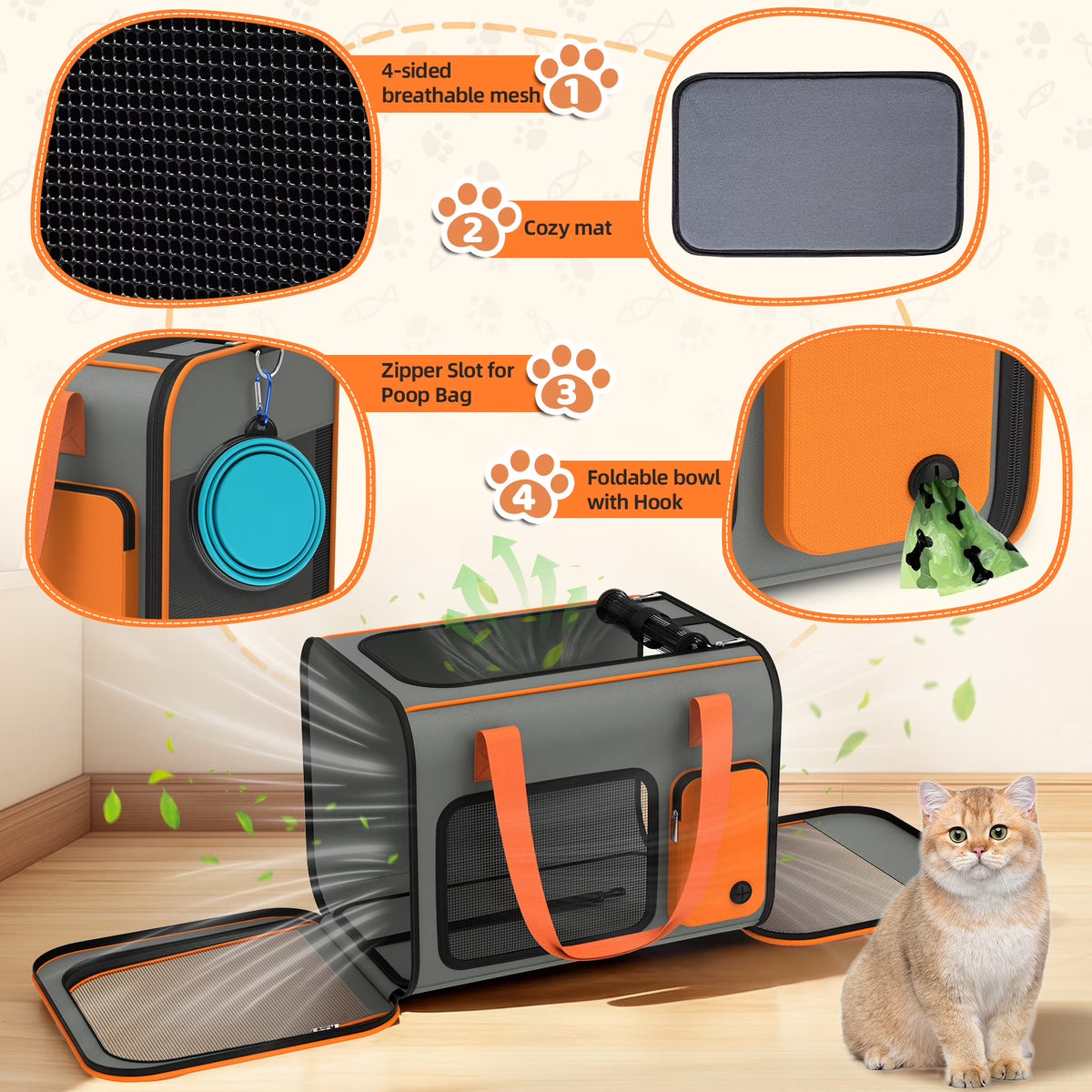 Cat Carrier Soft Sided, Pet Travel Dog Carrier for Small Dogs Cats up to 20Lbs, Cat Dog Bag Airline Approved