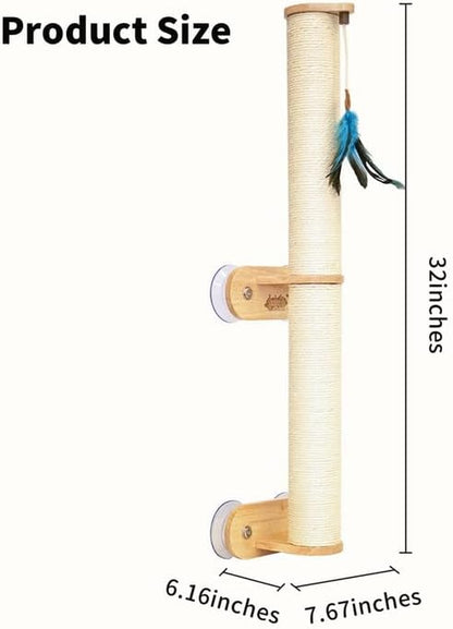 Sisal Cat Wall Scratcher Post with 4 Suction Cups 32" Tall