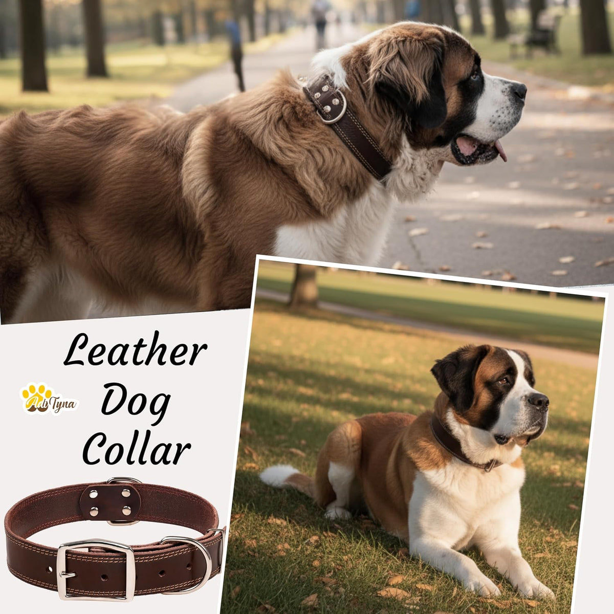 Heavy Duty Leather Dog Collar for Extra-Large Dogs, 22-30"