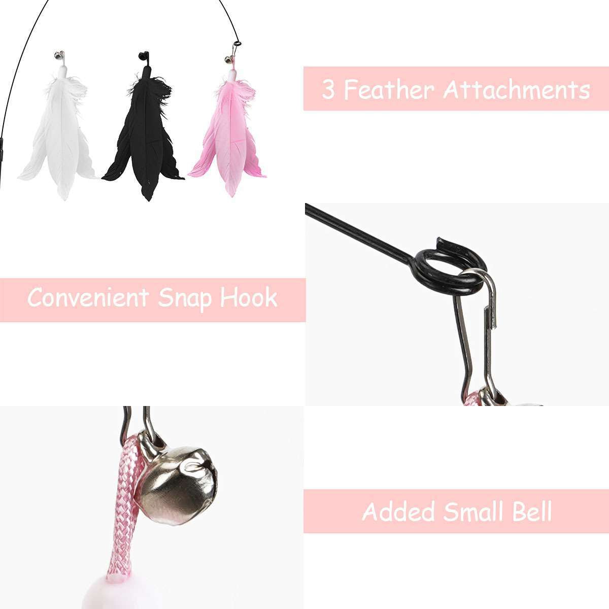 Bendable Teaser Wand Toy with Suction Cup Base Feather Bells Cat Interactive Pet
