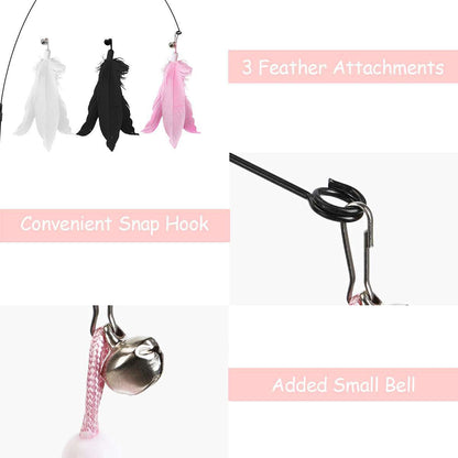 Bendable Teaser Wand Toy with Suction Cup Base Feather Bells Cat Interactive Pet