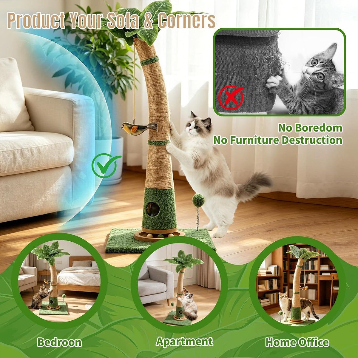 Cat Scratching Post, 35" Tall Scratcher Tree with Multiple Interactive Toys