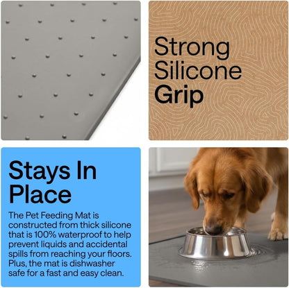 GORILLA GRIP Dog Food Mat, 100% Waterproof Silicone, 18.5X11.5 Gray