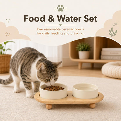 Raised Cat Bowl 5.1” Elevated Ceramic Cat Food and Water Bowl Set