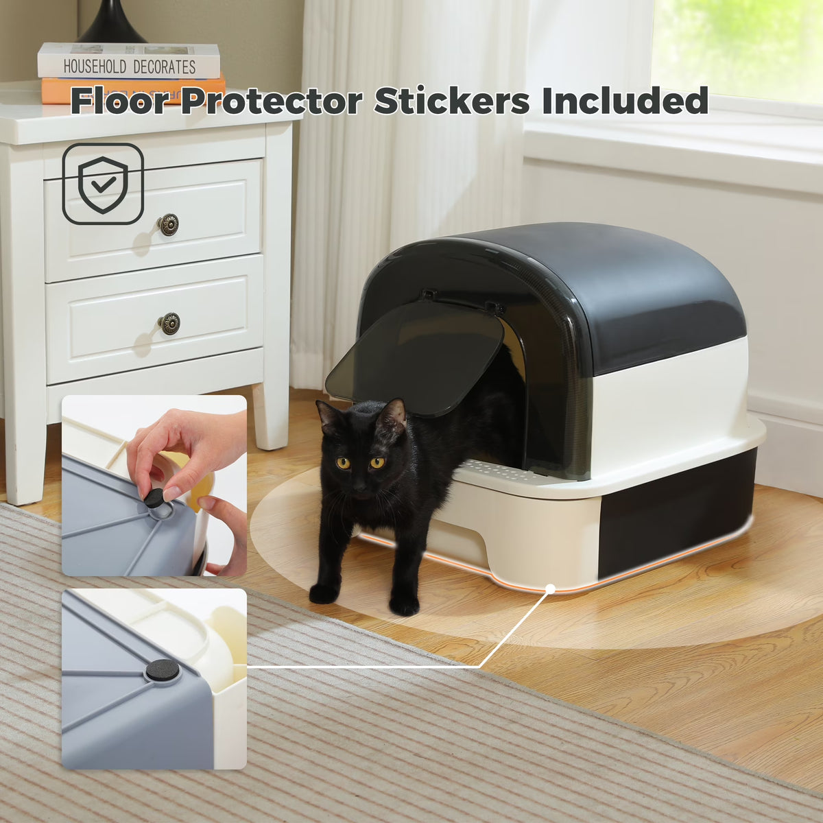Large Cat Litter Box with Scoop Litter Box with Lid Double-Layer Leak-Proof Litter Box for Cat, Black