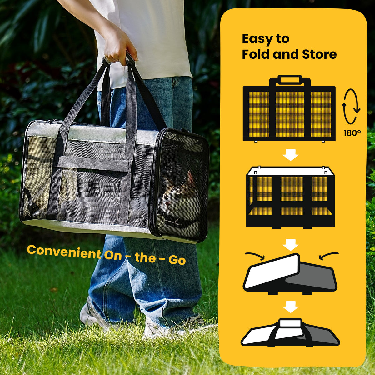 Cat Dog Carrier,Soft-Sided Pet Carriers for Dogs with 4-Sided Mesh,Cat Transport for Large Cats Small Dog up to 9.9Kg,Collapsible Dat Travel Carrier-L,Gray