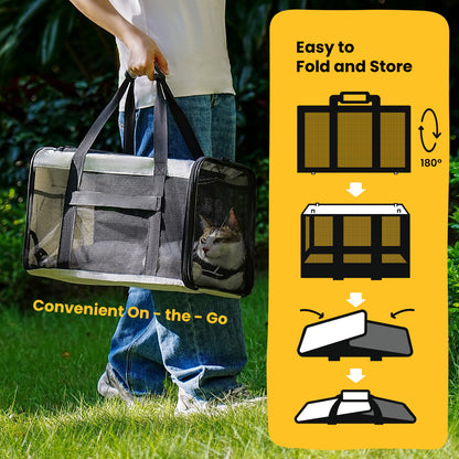 Cat Dog Carrier,Soft-Sided Pet Carriers for Dogs with 4-Sided Mesh,Cat Transport for Large Cats Small Dog up to 9.9Kg,Collapsible Dat Travel Carrier-L,Gray