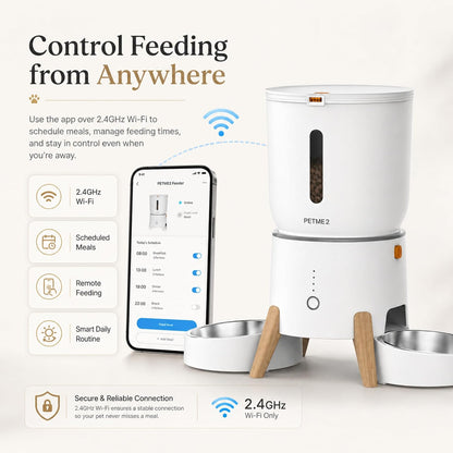 Dual Bowl Automatic Cat Feeder - 5L Wifi Smart Elevated Cat Feeding Station with App Control, Voice Recording, Dual Power Options, Stainless Steel Cat Bowls & Anti-Jam Technology for Small Dogs