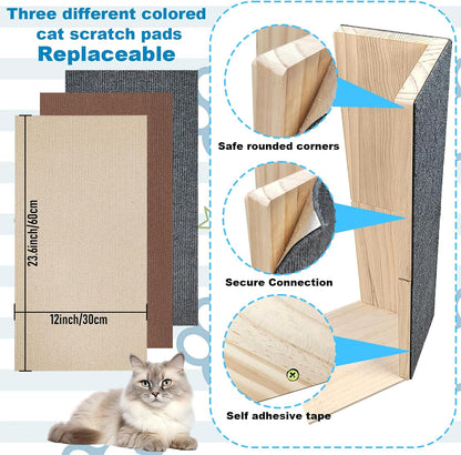 24" Tall Couch Corner Scratching Post with 3Pcs Replaceable Self-Adhesive Cat Scratching Post Carpet, Cat Scratch Pad Mat- Stylish Indoor Cat Scratcher Board Furniture Protector