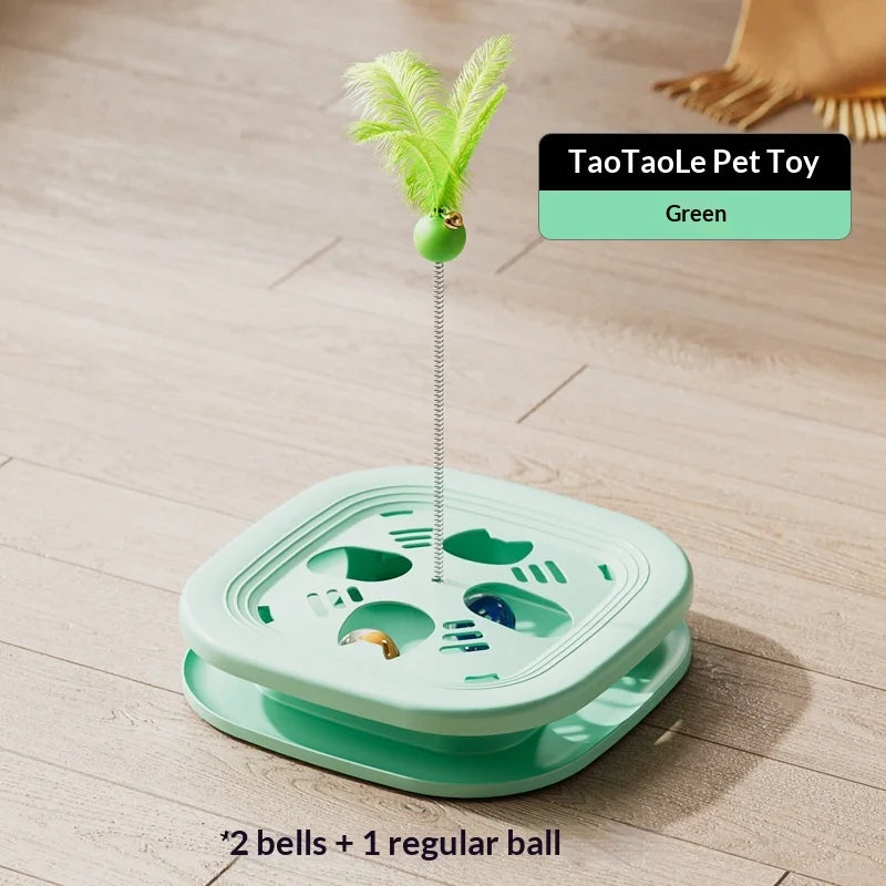 Self Play Cat Activity Center Toy - Boredom Relief Feather Bell Teaser Wand Interactive Pet Puzzle Fun Game