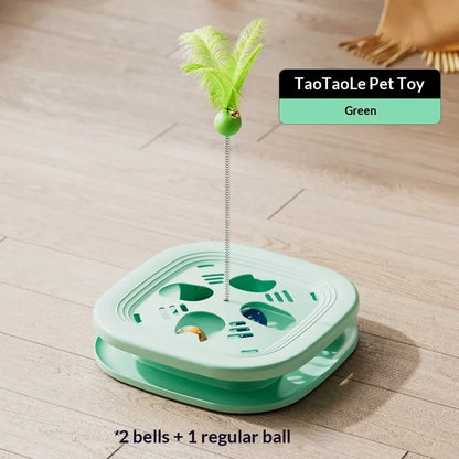 Self Play Cat Activity Center Toy - Boredom Relief Feather Bell Teaser Wand Interactive Pet Puzzle Fun Game