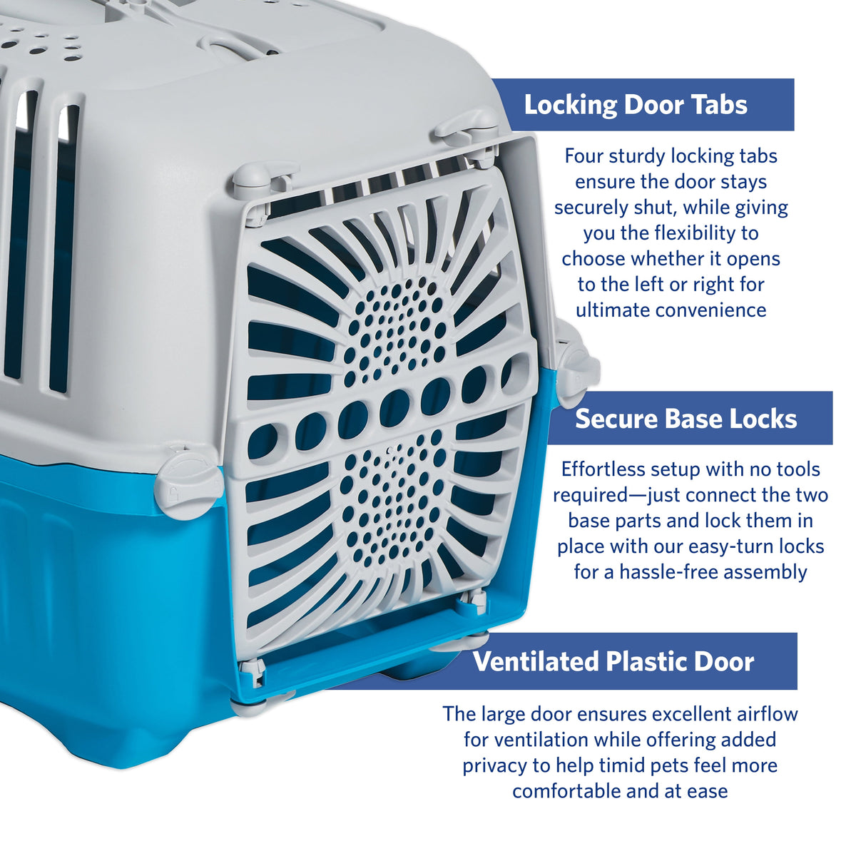 22 Inch Spree Travel Pet Carrier for Dog or Cat with Plastic Door, Blue