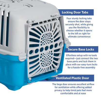 22 Inch Spree Travel Pet Carrier for Dog or Cat with Plastic Door, Blue